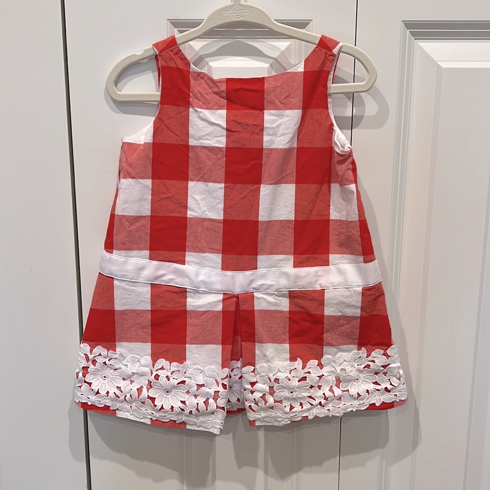 Janie and Jack A-line dress - red and white plaid w/ eyelet border